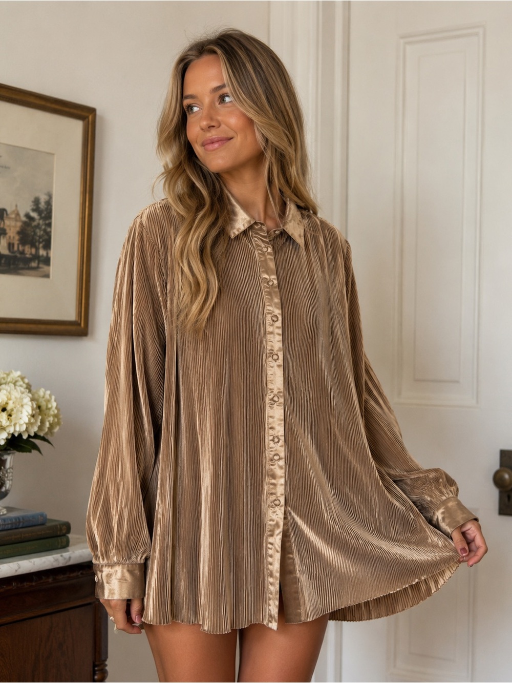 Missguided Pleated Button-Down Shirt Dress